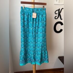 Turquoise Ruffled Maxi Skirt NEW Women’s Size 22 24 Floral Elastic waist Button